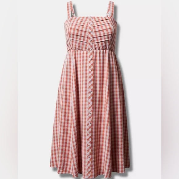 torrid Dresses & Skirts - Torrid Pink Plaid Midi Seersucker Button Front Dress